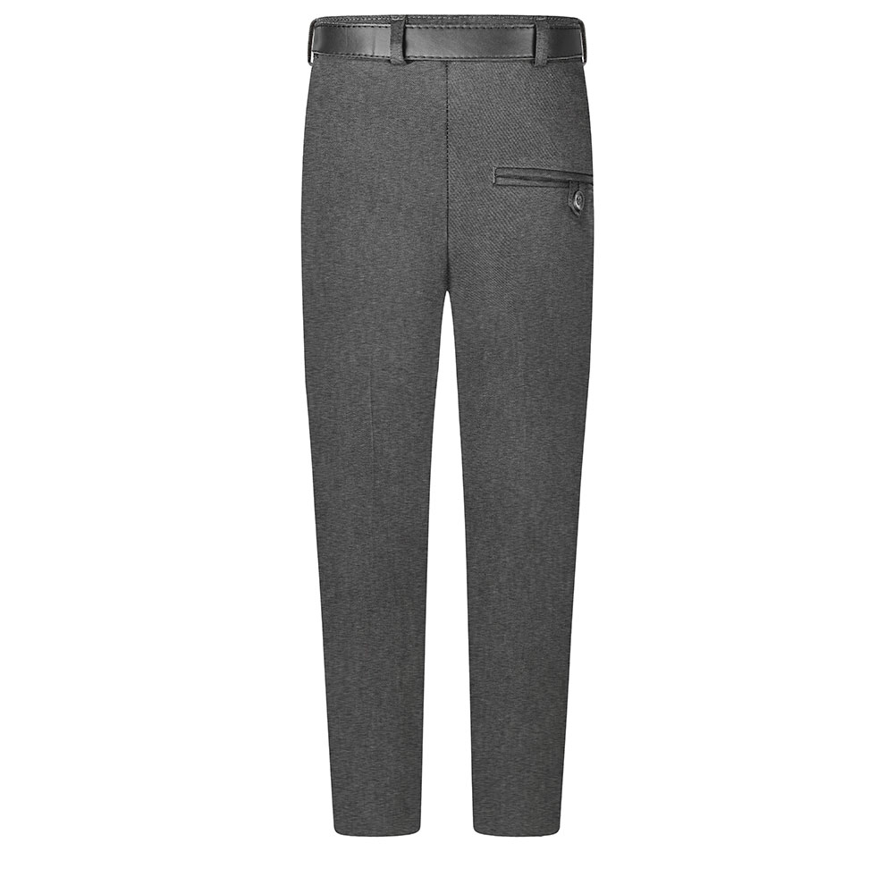 Rear view of senior standard-fit boys trousers in grey