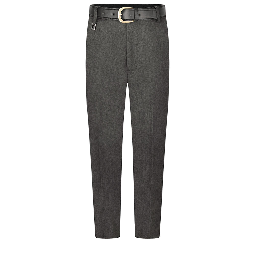 Frontal view of senior standard-fit boys trousers in grey