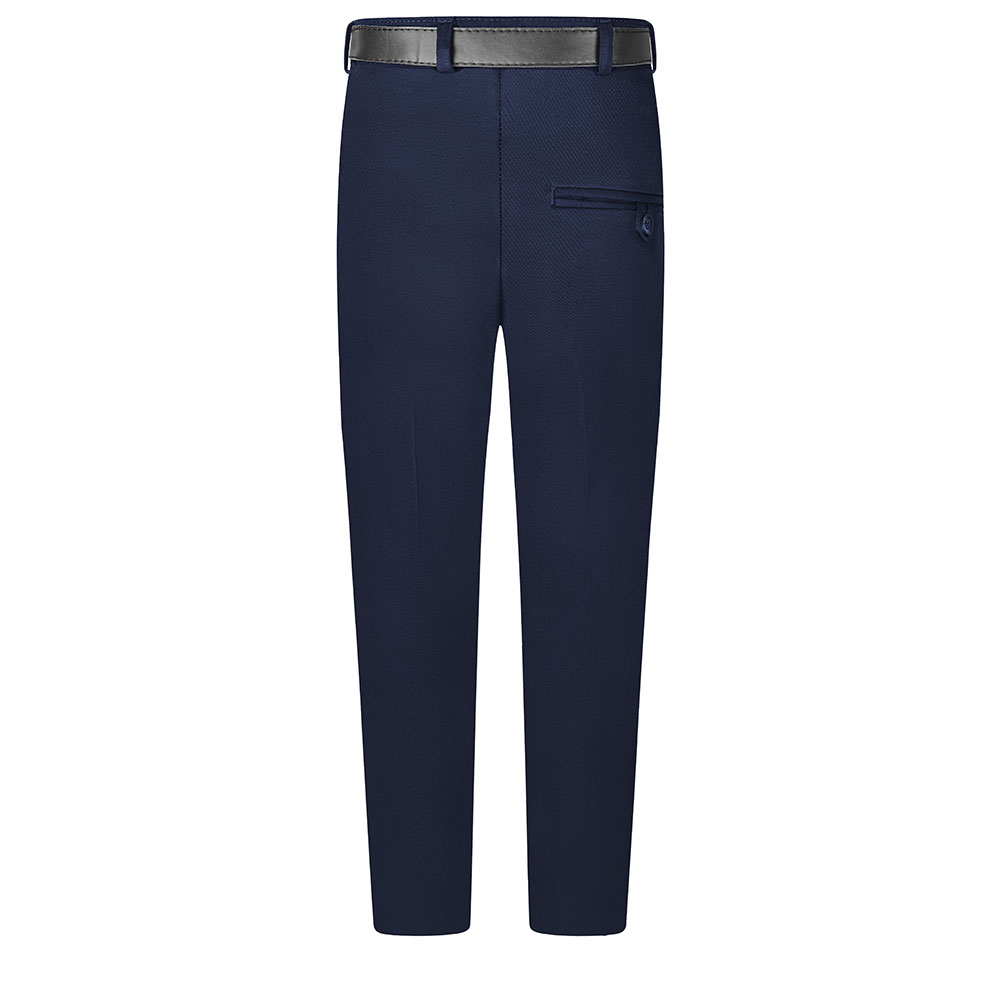 Rear view of senior standard-fit boys trousers in navy