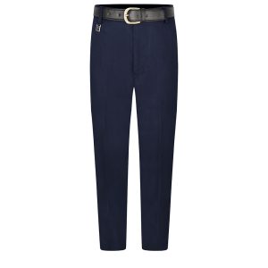 Frontal view of senior standard-fit boys trousers in navy