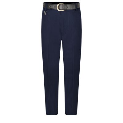 Frontal view of senior standard-fit boys trousers in navy