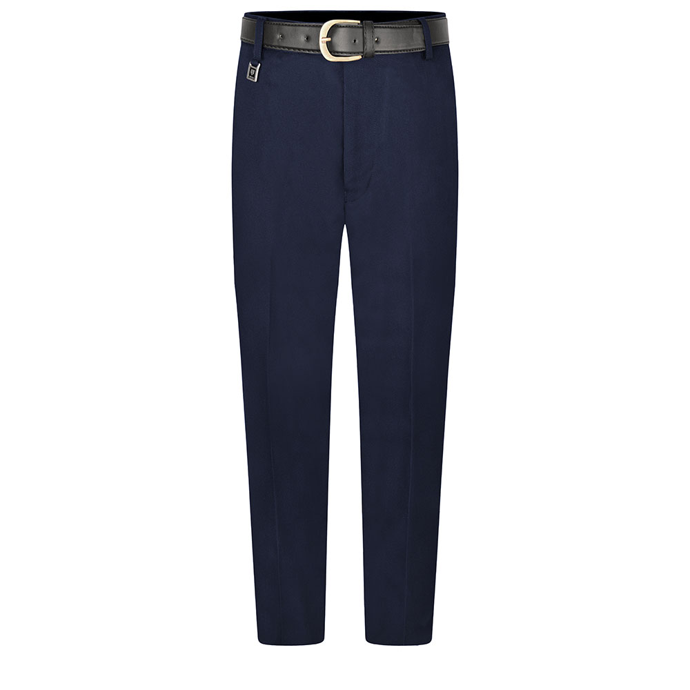 Frontal view of senior standard-fit boys trousers in navy