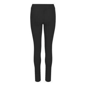 Rear view of black athletic PE leggings.