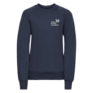 Frontal view of the navy blue sweatshirt for Acre Wood Academy.