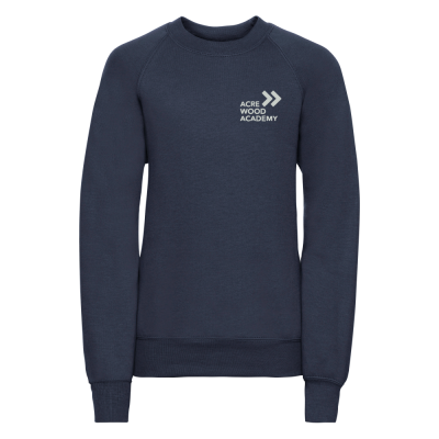 Frontal view of the navy blue sweatshirt for Acre Wood Academy.