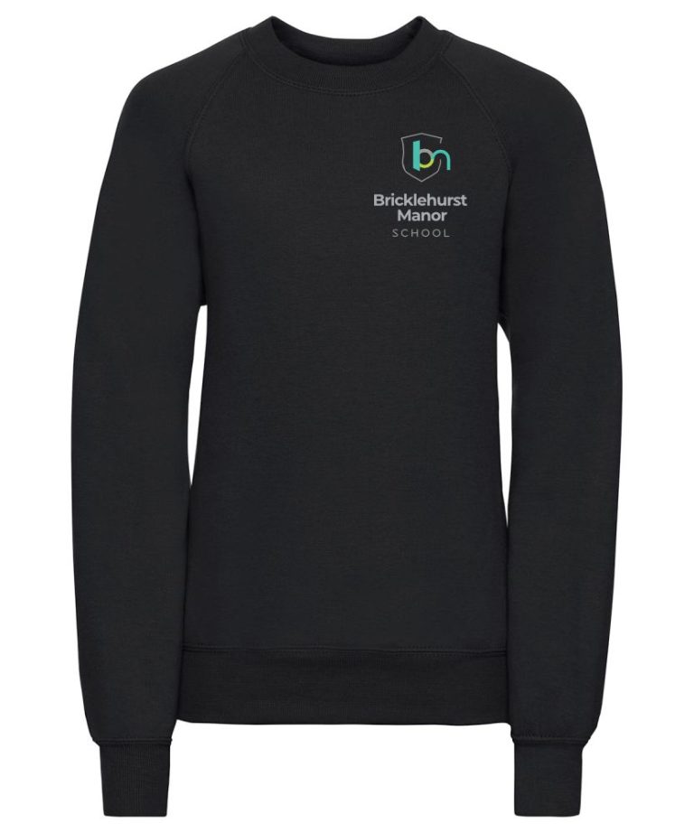 Frontal view of teh Bricklehurst Manor School black sweatshirt
