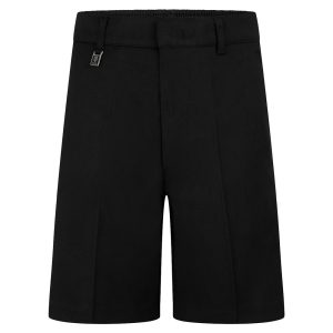 Frontal view if standard-fit boys' shorts in black