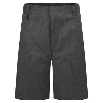 Frontal view if standard-fit boys' shorts in grey