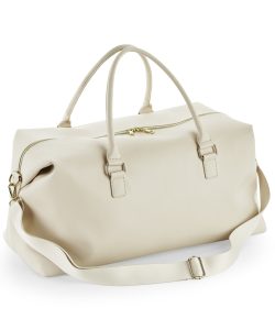 Frontal view of the Iris weekender bag in the cream-coloured oyster colour