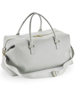 Frontal view of the Iris weekender bag in soft grey