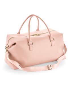 Frontal view of the Iris weekender bag in soft pink
