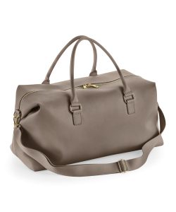 Frontal view of the Iris weekender bag in taupe