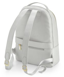 Rear view of the Penelope backpack in soft grey showing the discreet zipped back pocket