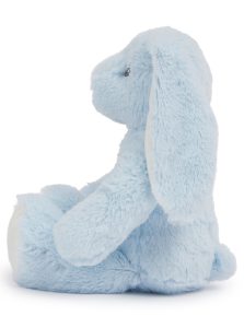 Side view of the personalised "Bobby" blue bunny teddy