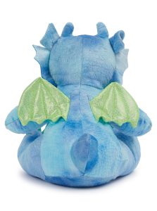 Rear view of the blue personalised "Dave" dragon teddy