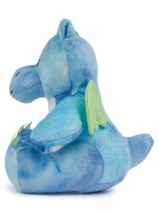 Side view of the blue personalised "Dave" dragon teddy