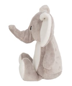 Side view of the grey personalised "Emma" elephant teddy