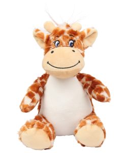 Frontal view of a giraffe teddy against a white background