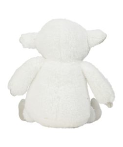 Rear view of the white personalised "Larry" lamb teddy