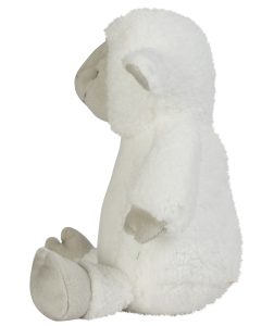 Side view of the white personalised "Larry" lamb teddy