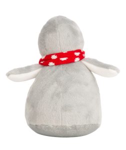 Rear view of the grey personalised "Pete" penguin teddy