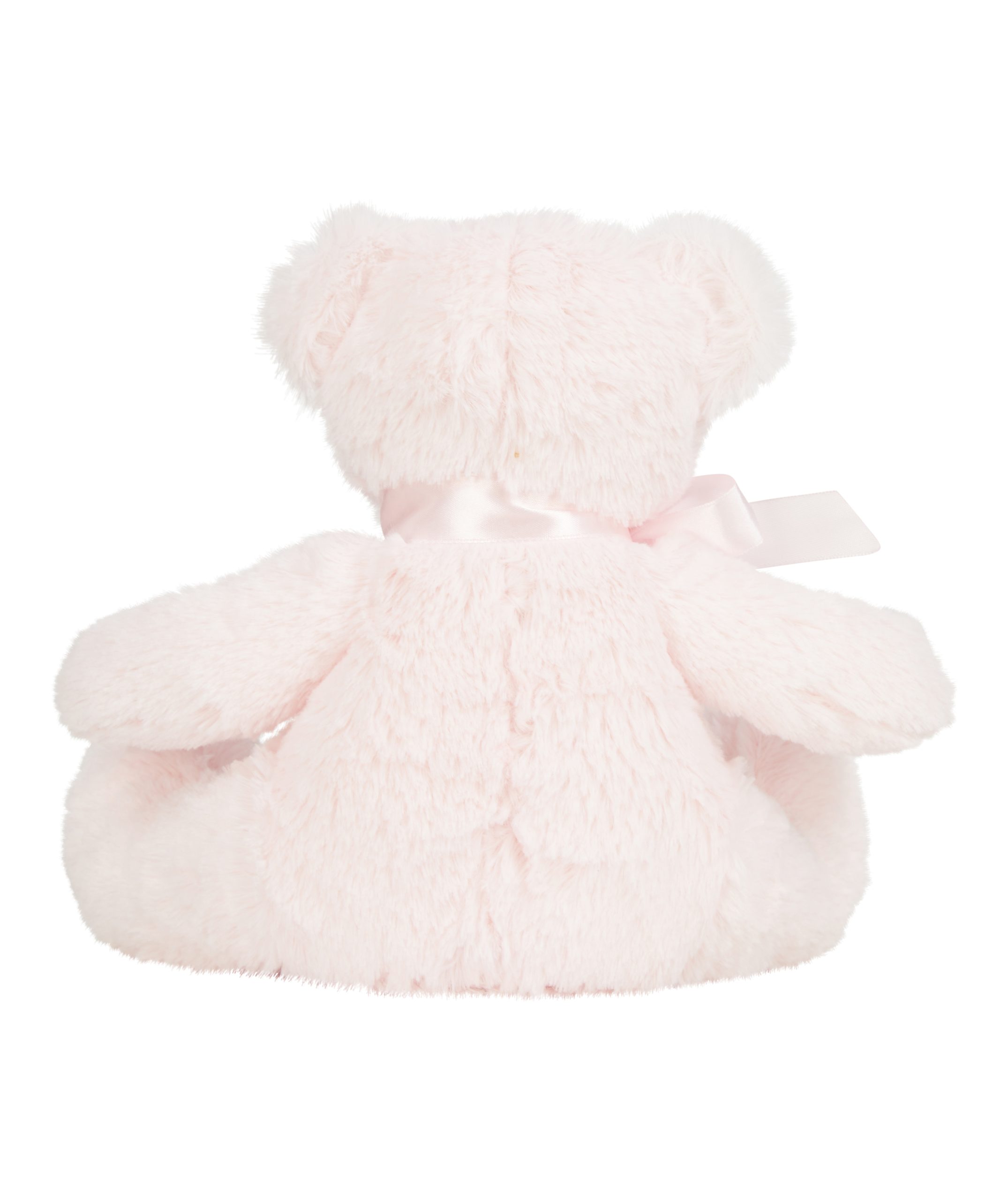Rear view of the personalised "Poppy" pink teddy bear
