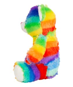 Side view of the personalised "Randy" rainbow teddy bear