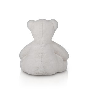 Rear view of the white personalised "Percy" polar bear teddy