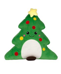 Frontal view of the optionally personalised Christmas tree Squidgy against a white background