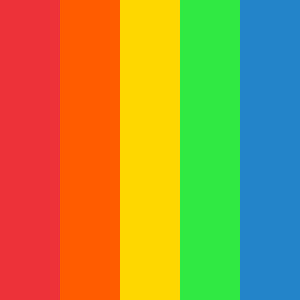 A rainbow of red, orange, yellow, green, and blue