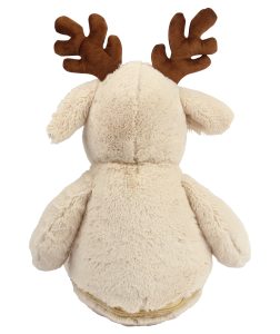 Rear view of a reindeer teddy against a white background.