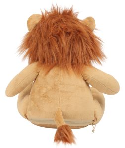Rear view of a lion teddy against a white background.