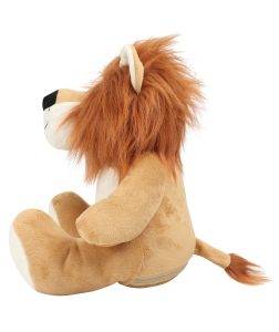 Side view of a lion teddy against a white background.