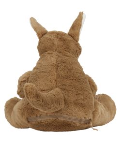 Rear view of a kangaroo teddy against a white background.