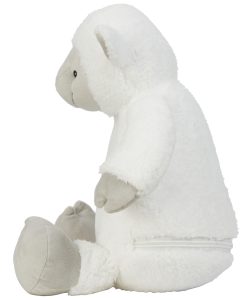Side view of a lamb teddy in front of a white background.