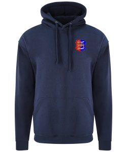Frontal view of the Hastings Athletic adults' hoodie in navy with the club crest.