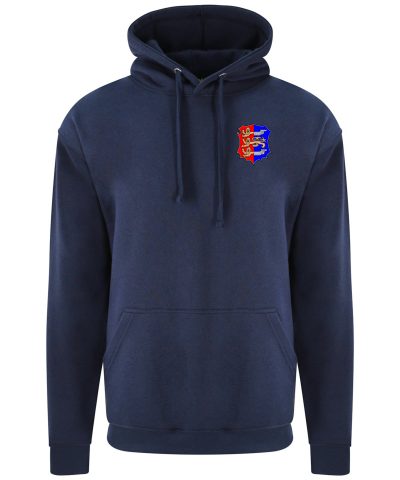 Frontal view of the Hastings Athletic adults' hoodie in navy with the club crest.