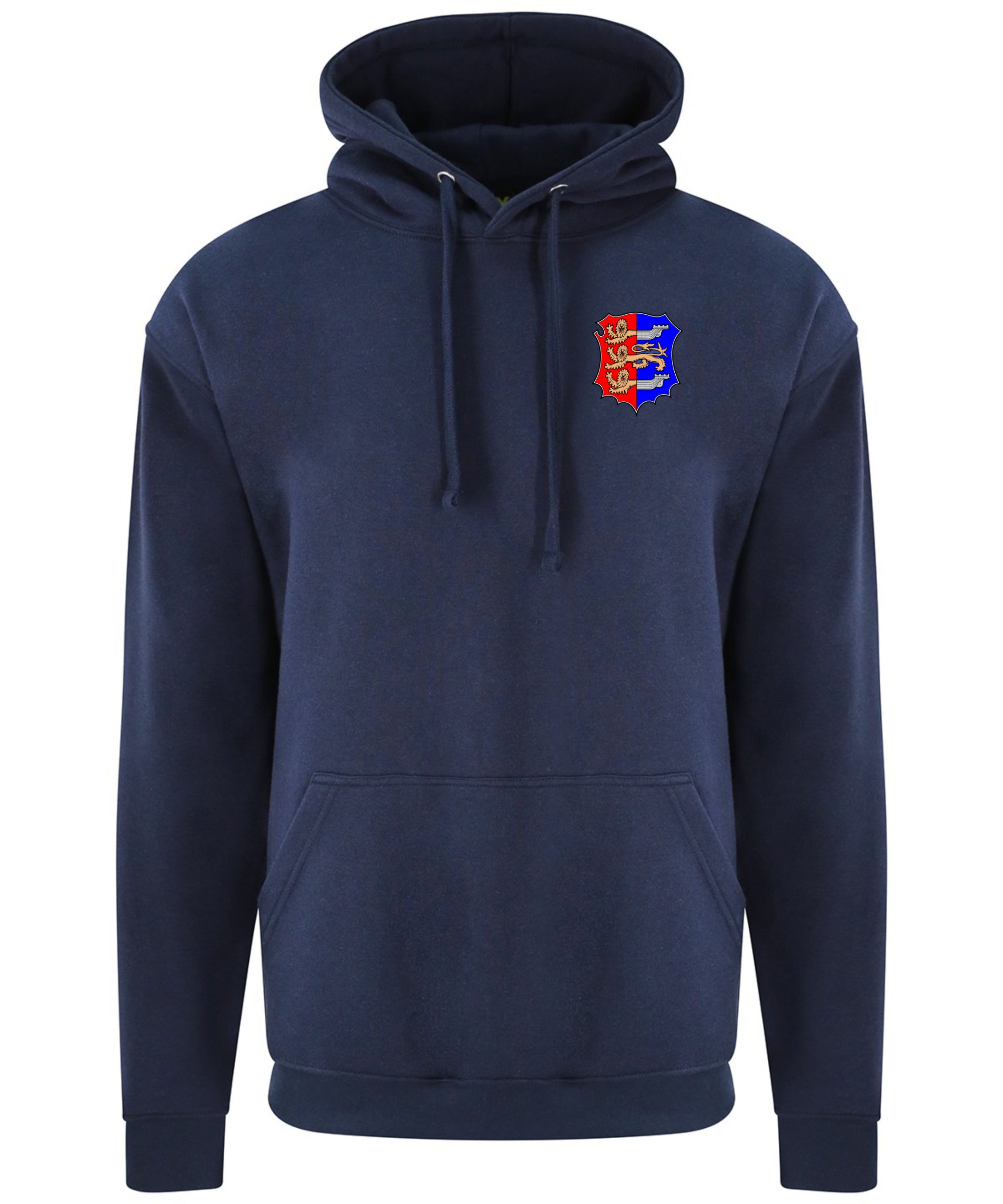 Frontal view of the Hastings Athletic adults' hoodie in navy with the club crest.
