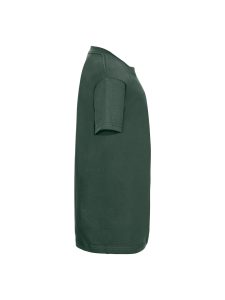 Side view of a bottle green t-shirt