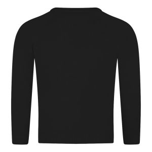 Rear view of a black knitted jumper