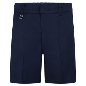 Frontal view of navy sturdy-fit boys shorts.