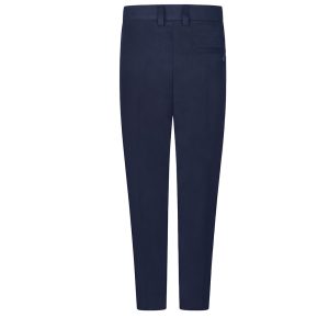 Rear view of navy senior slim fit boys trousers.