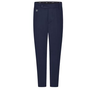 Frontal view of navy senior slim fit boys trousers.