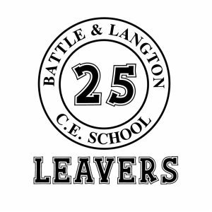 The number 25 enclosed by the ring of the Battle and Langton emblem. Below is the word "LEAVERS".