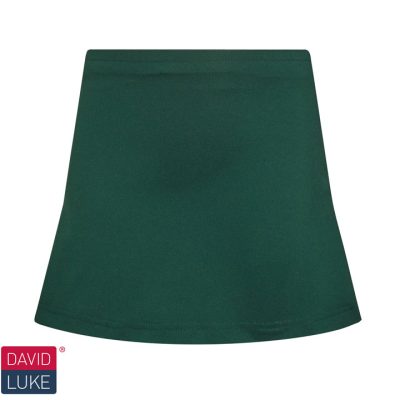 Frontal view of a plain bottle green PE skort.