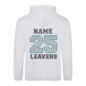 Rear view of the ash grey 2025 leavers hoodie for Rye College.