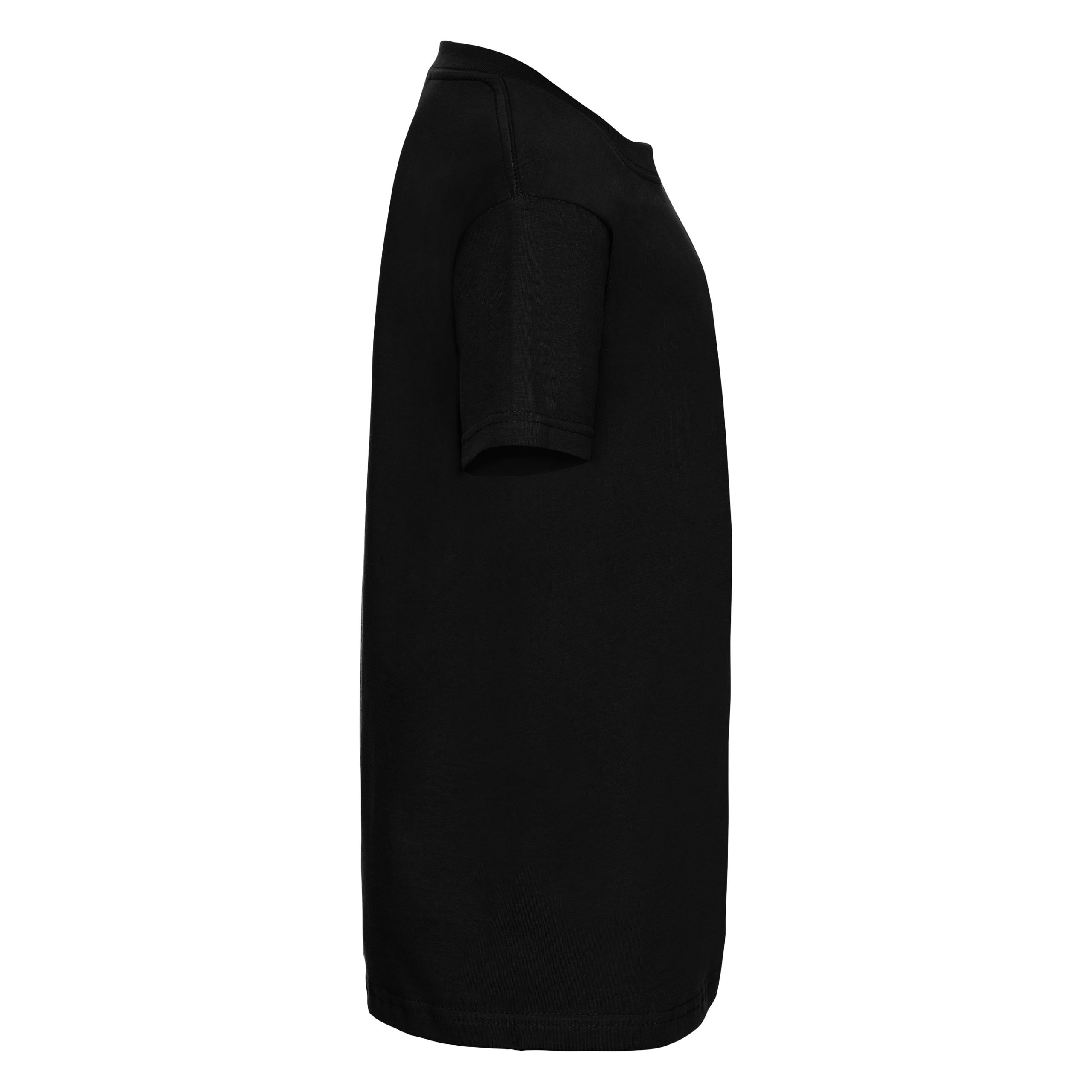 Side view of a kids' plain black t-shirt