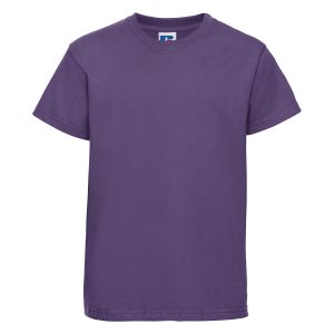 Frontal view of a kids' plain purple t-shirt