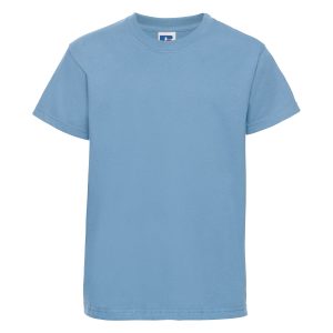 Frontal view of a akids' plain sky blue t-shirt.