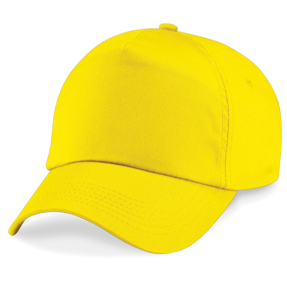 Frontal view of a yellow summer cap.